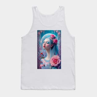 Romantic Lady With Flamingos And Roses Tank Top